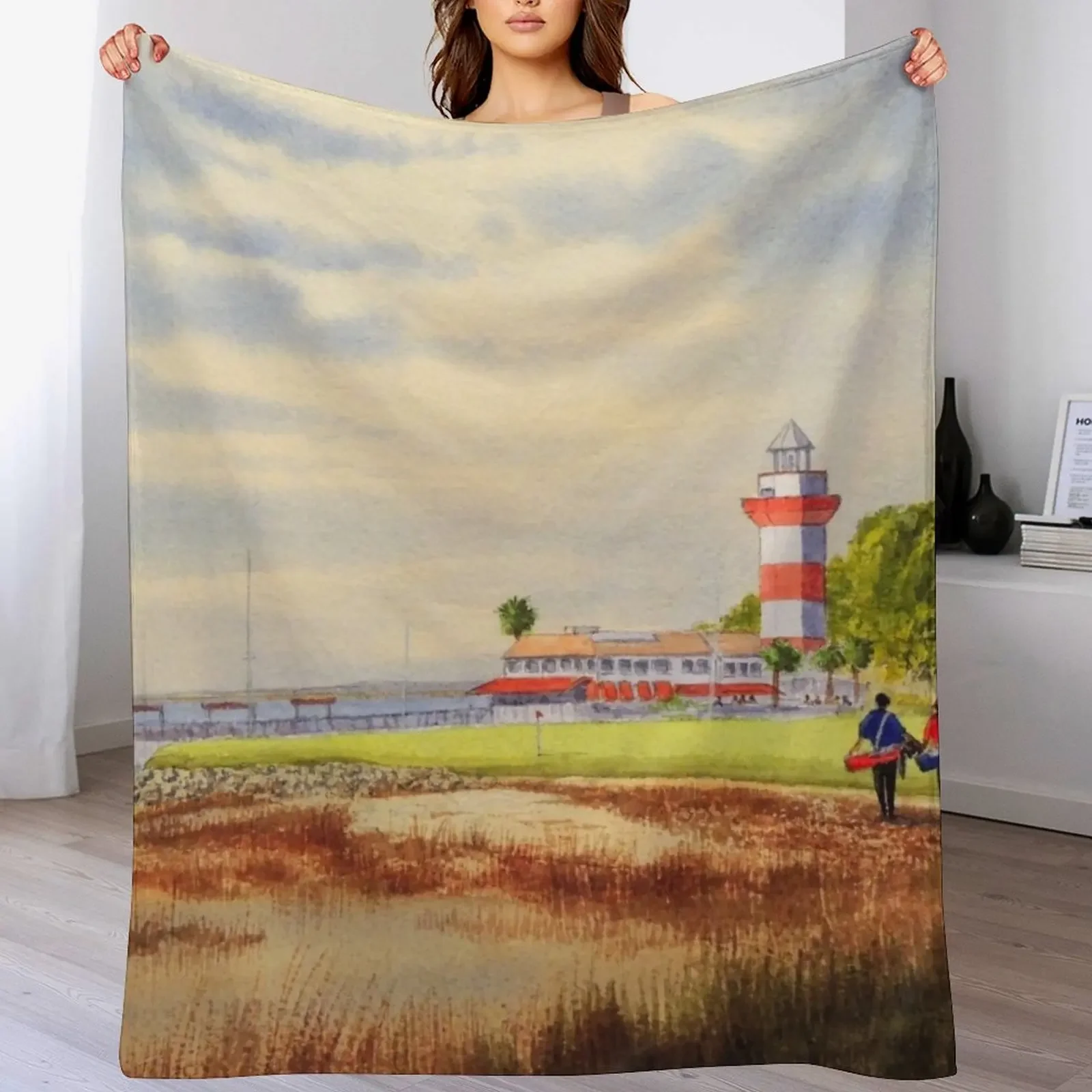 Harbor Town Golf Course SC Throw Blanket Spring Fall Cozy Throw Blanket for Couch