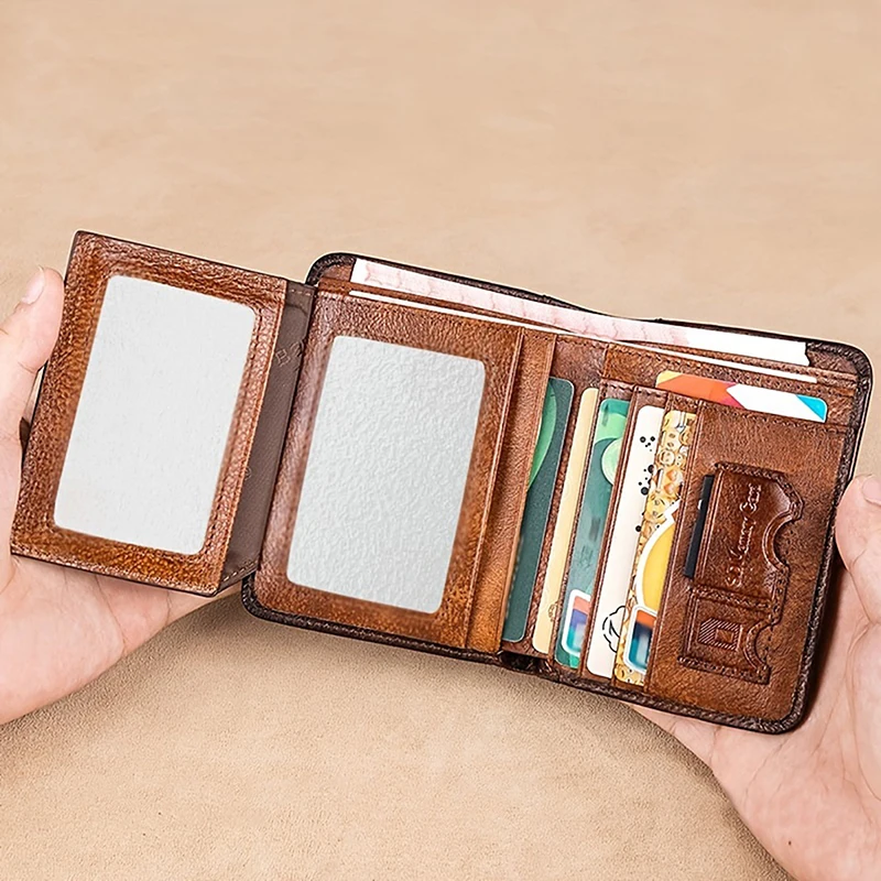 

Men's Wallet Rfid Anti-theft Brush Ultra-thin Head Layer Cowhide Short Genuine Leather Money Clip Vintage Daily Match