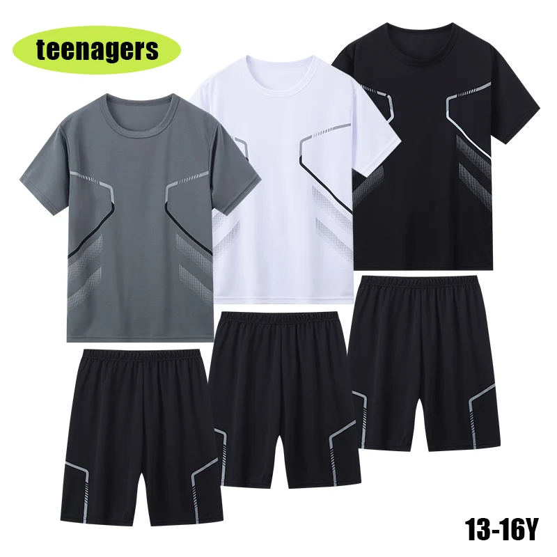 2-Pcs Men's Quick-drying Sports Short-sleeved Suit 13-16-year-old Youth Basketball And football Running Comprehensive Training