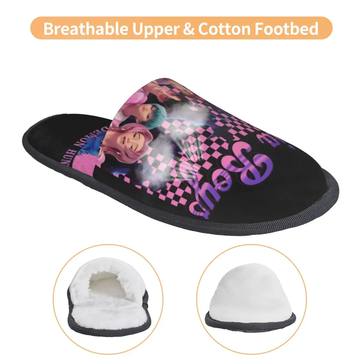 طباعة النساء Kpop شيطان الصيادين شبشب منزل دافئ دافئ أفلام الرسوم المتحركة الموسيقية رغوة الذاكرة رقيق النعال داخلي في الهواء الطلق الأحذية