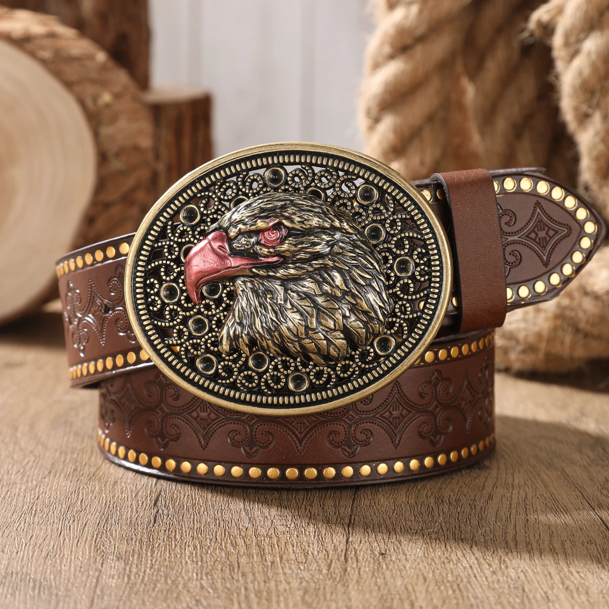 A Retro Western Cowboy-Style Belt Suitable for Both Men and Women. PU Leather Embossed Belt