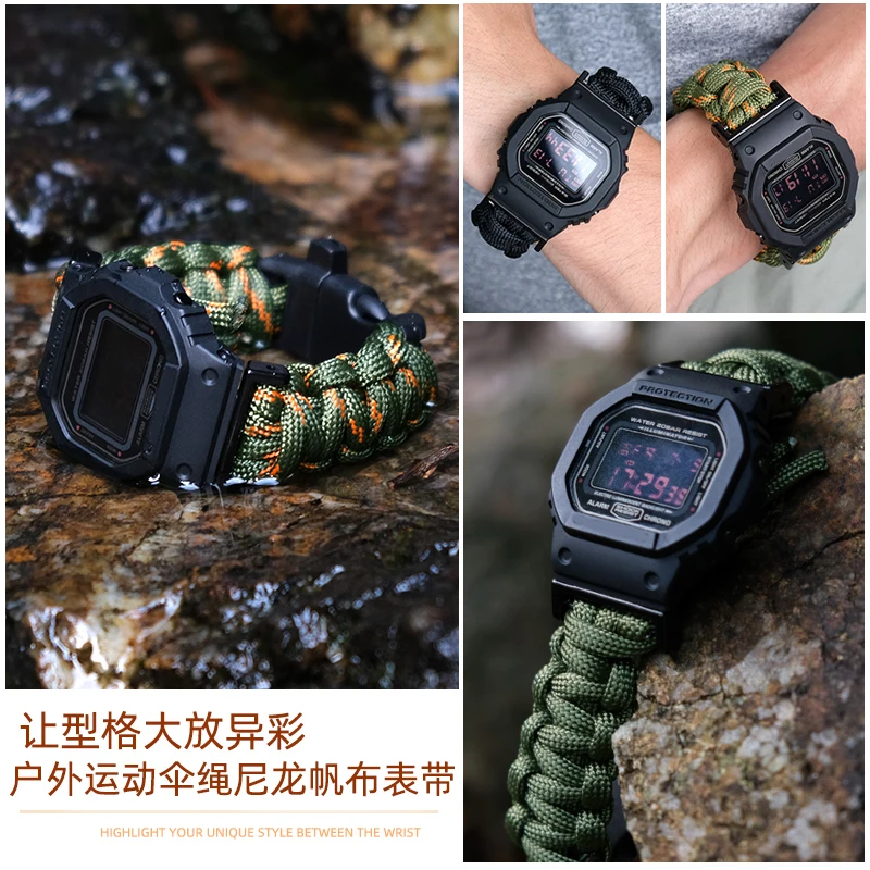 Pulsera de lona para reloj Casio G-SHOCK, cuerda de paraguas de 16MM, correa de reloj de nailon modificada, serie de bloques pequeños, DW5600, GW-5610