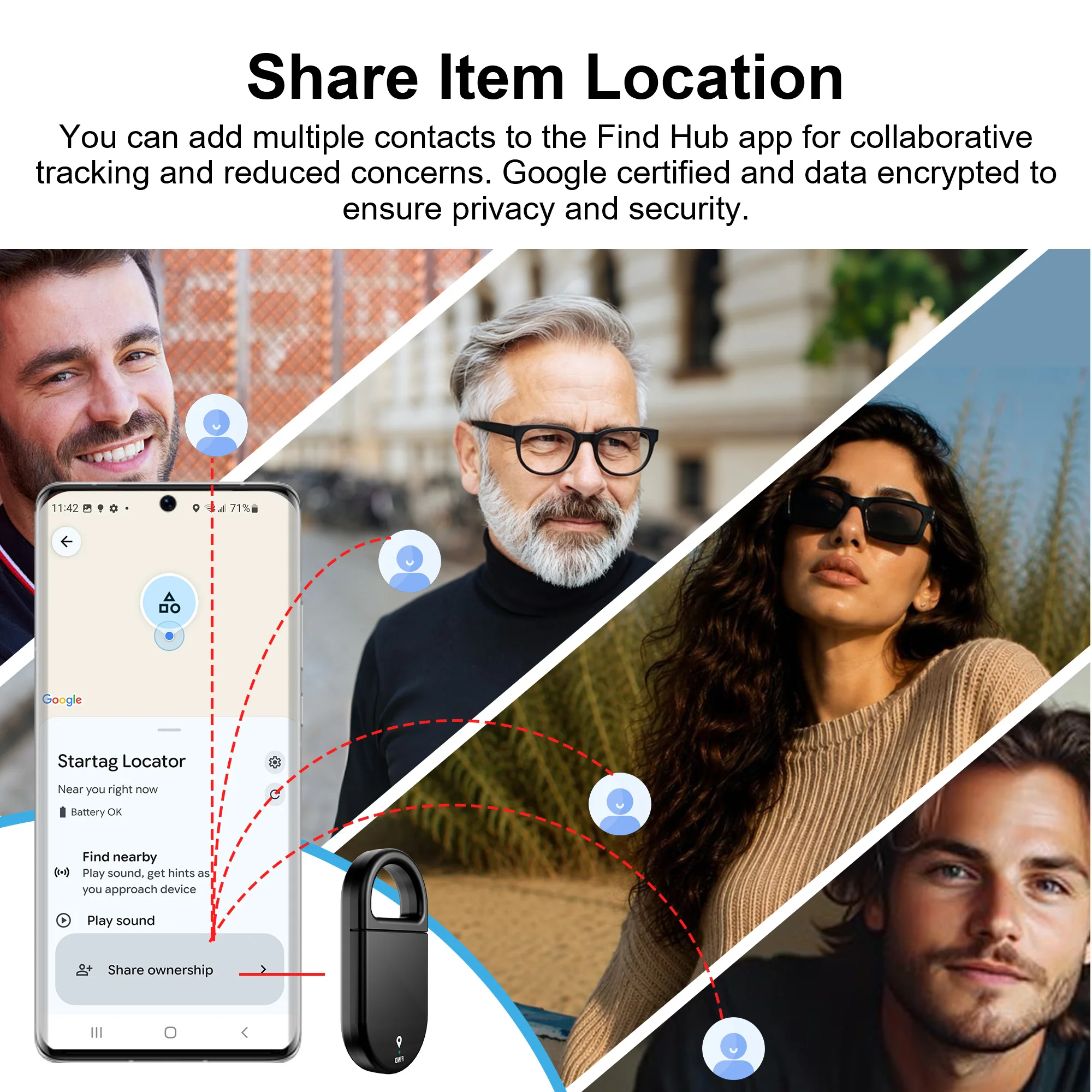 1/2Pack GPS Locator Google Find Hub Compatible Anti-Loss Alarm Map Navigation Share Location for Keys Car Wallet Pet