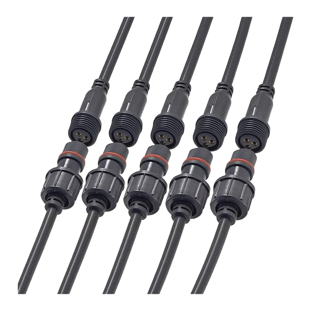 Waterproof 3 Pin Male Female Connector 5 Pairs 20cm Cable IP68 Protection Pure Copper Conductors for LED Lighting Setup