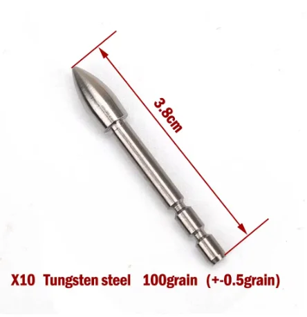 Punta de flecha de acero de tungsteno para tiro con arco, punta de bala de caza para X-10, eje de 100mm, 120, 140, 3,2 granos