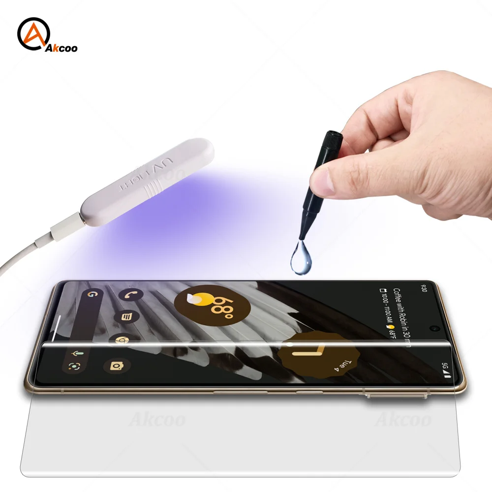 

Akcoo Screen Protector for Google Pixel 7 Pro UV Full Screen Glue Tempered Glass Film for pixel 6 pro UV Glass