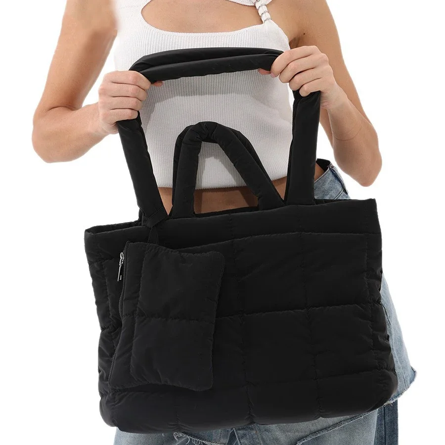 

Casual Cotton Quilted Tote Bag NEW Handbags Puffy Padded Space Bags for Women Shoulder Bag Large Capacity Soft Shopper Purses
