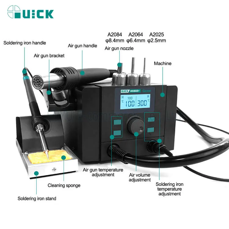 QUICK 8686D+ Hot Air Rework Station 2 in 1 Soldering Station Electric Iron Heat Gun for BGA SMD Motherboard Welding Rework Tool