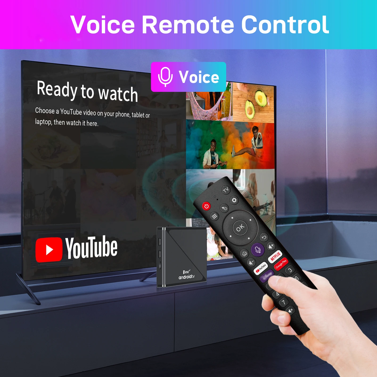 TV98 Androidtv TV Box Android 14 Set Top Box Allwinner H313 8K Vedio فك تشفير 4K HDR 10+ 2.4G 5G Dual WiFi BT 5.0 مشغل الوسائط