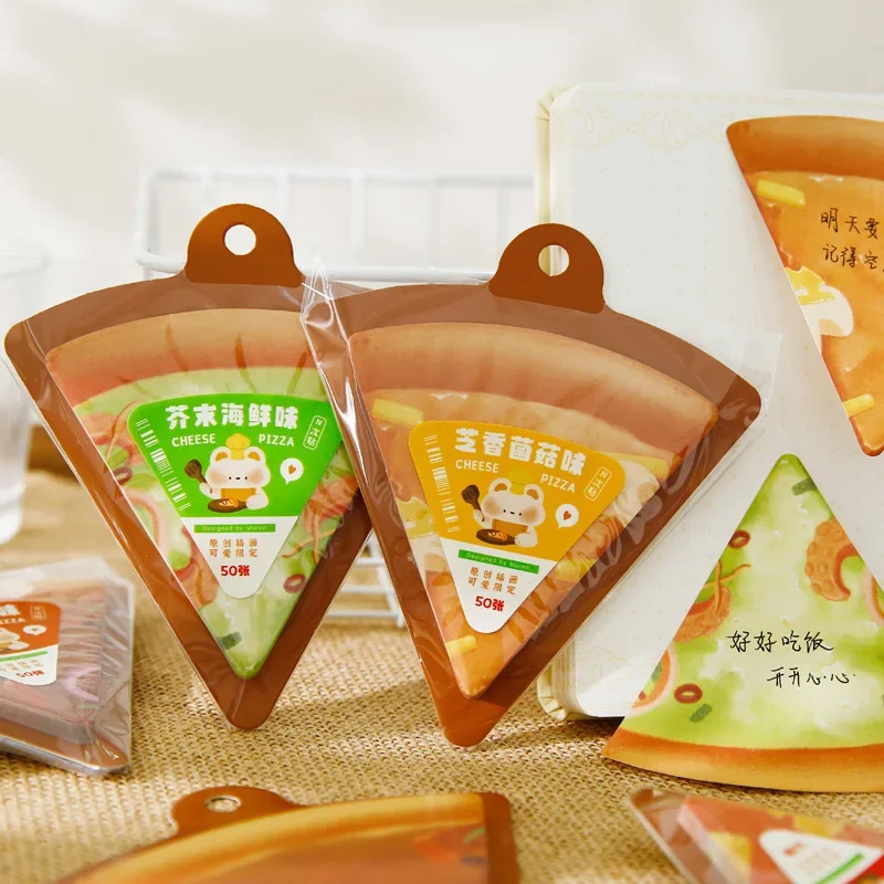 50pcs Cute Gourmet Pizza Note Material Sticker Memo Pad  Kawaii Stationery  Memo Pad  Sticky Notes