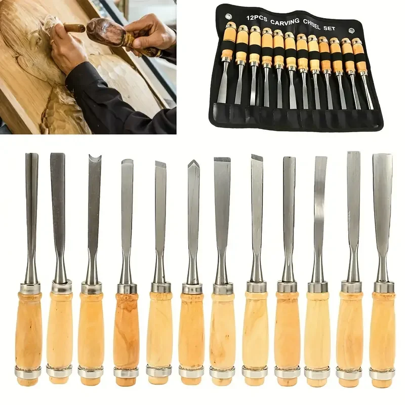 12pcs Wood Carving Hand Chisel Tool Set Woodworking Carving Knife Professional Gouges Construction Carpentry Tools