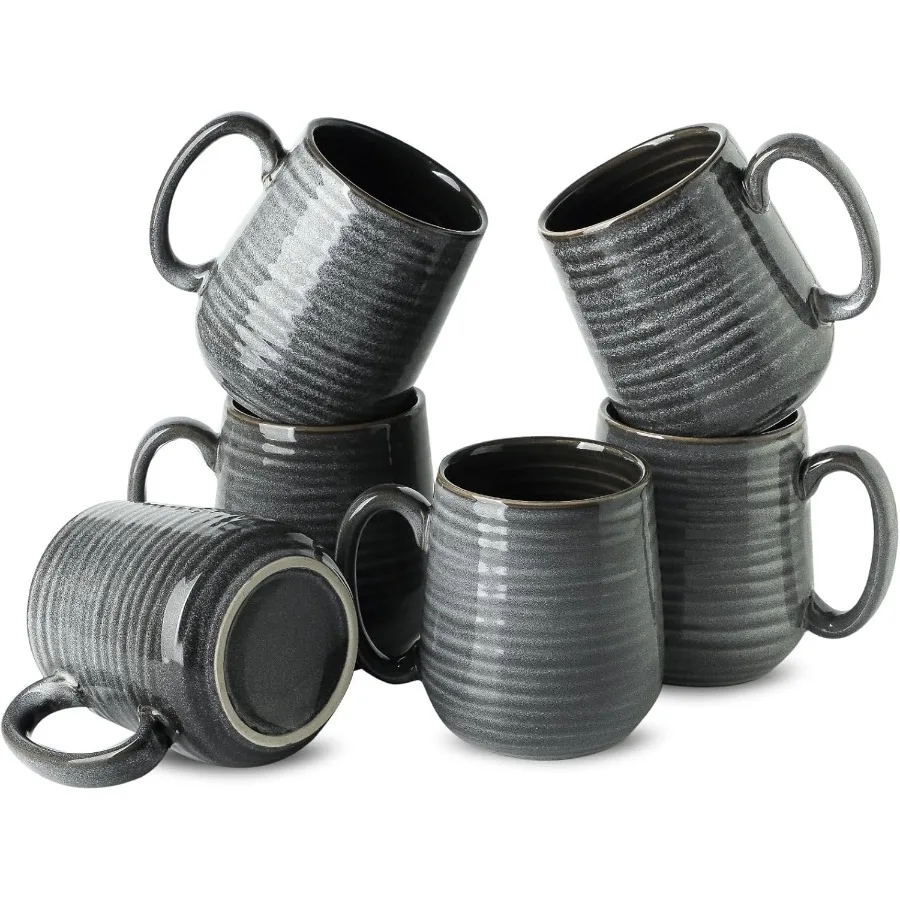 مجموعة من 6 أكواب قهوة سيراميك كبيرة سعة 12 أونصة مع مقابض واسعة لحليب الشاي والقهوة والكاكاو الساخن مثالية لمكتب روتين الصباح U #1