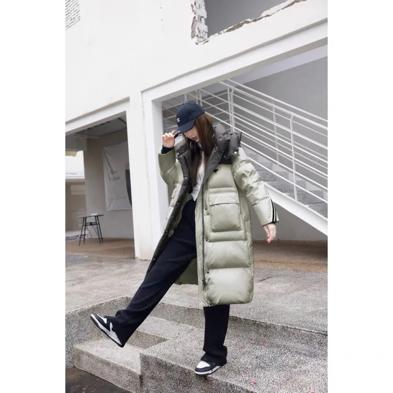 Long Down Coat for Women, Loose Hooded Snow Coat, White Duck, Thickened Warm Jacket, Overcoat, New Outerwear, Winter, 2024