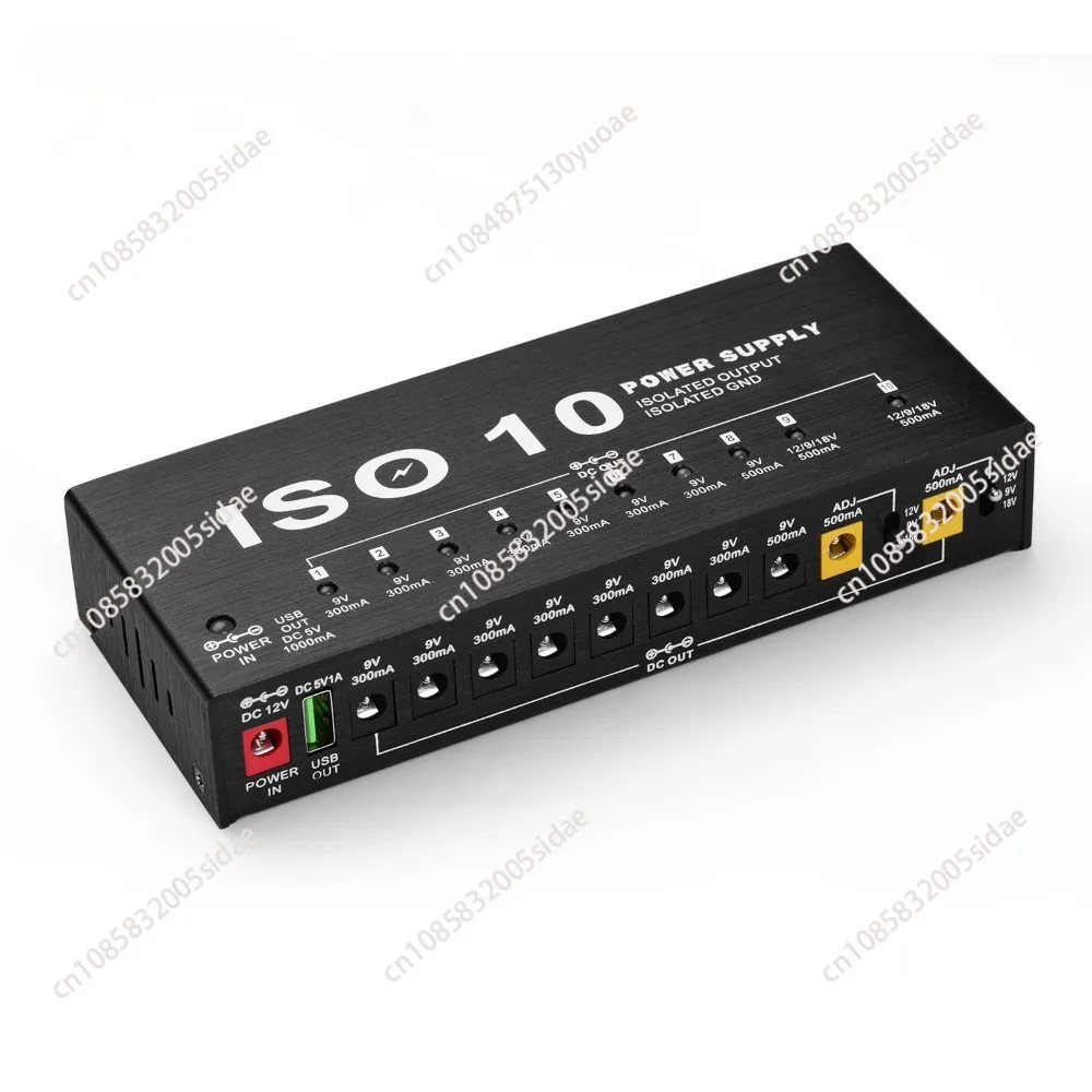 ISO-10 Guitar Effects Power Supply Station 10 Isolated DC Outputs 5V USB Output for 9V 12V 18V Guitar Effects Pedal