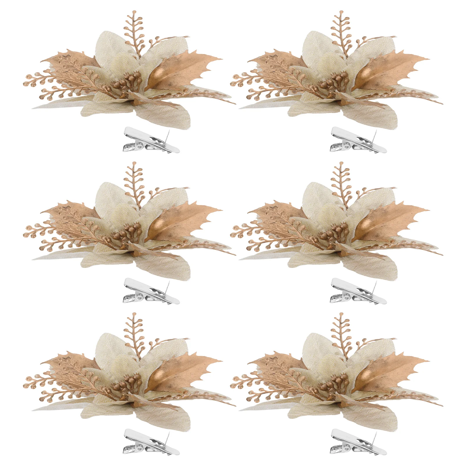 

6 Pcs Artificial Poinsettia Ornaments Glitter Flowers Christmas with Clips Decorations