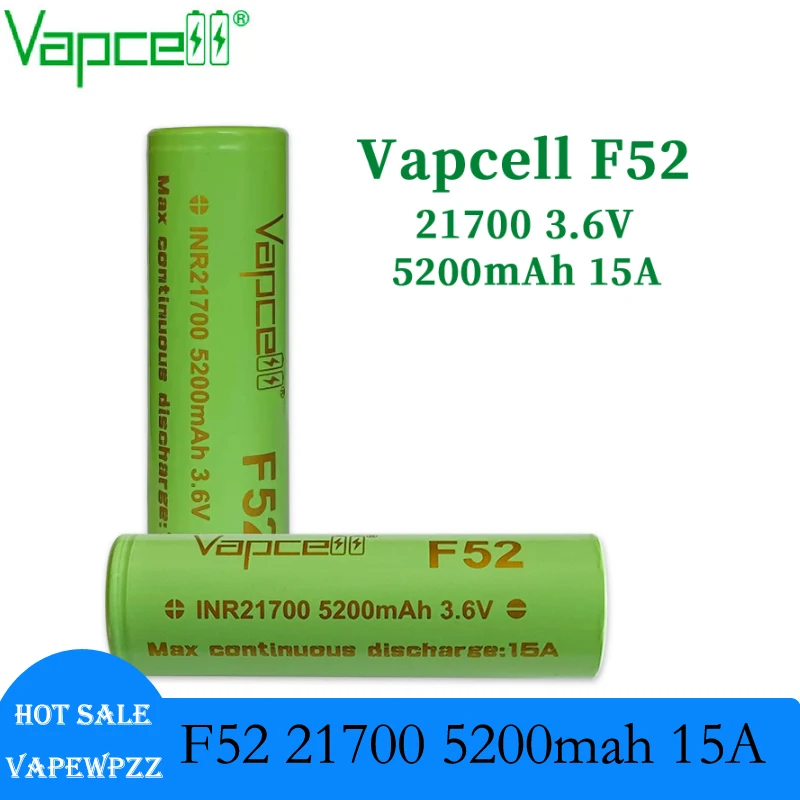 Original Vapcell F52 21700 5200mah 15A Battery INR21700 3.6V Rechargeable Battery For Toys Flastlight High Power Cell