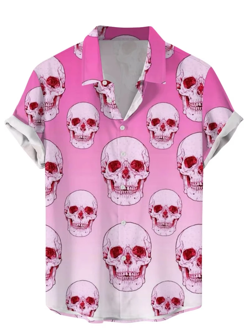

Fashion Skull Grasphic Men's Shirts Horror Skull 3D Print Streetwear Short Sleeve Tee Hawaiian Shirt Print Lapel Shirts For Men