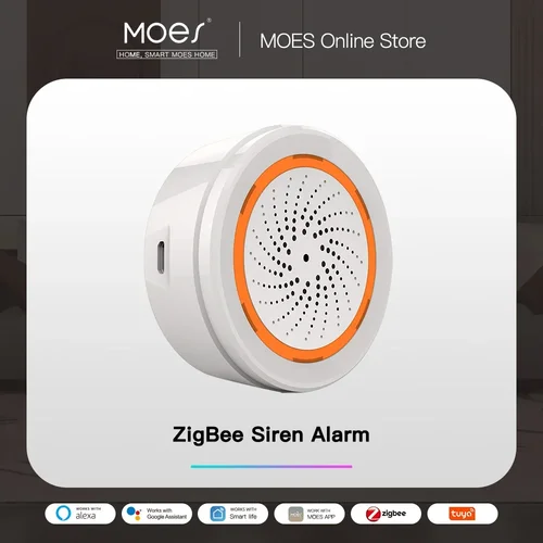 Imagen 1 del producto MOES Tuya ZigBee Sensor de sirena de luz y sonido inteligente 90dB sirena de vida inteligente sistema de seguridad para el hogar Tuya Gateway Hub, utilizado con Alexa