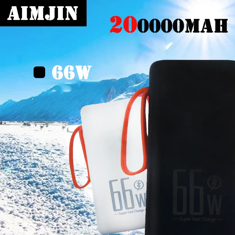 

200000mAh Power Bank 66W High Capacity Fast Charger Powerbank Externe Led Light Flashlight For Phone Laptop Batterie