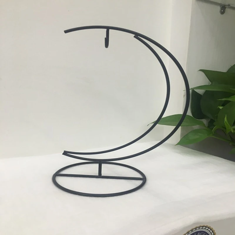Plant Hanging Hook Iron Bracket Moon Love Shape Black Flower Pot Glass Ball Display Stand Home Decoration Micro Mold Crafts
