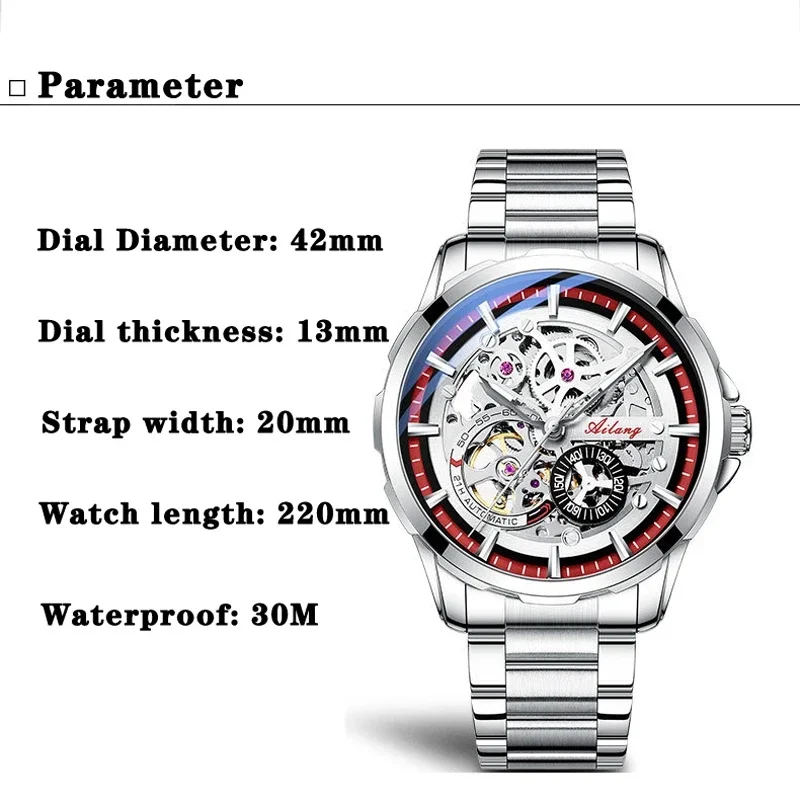 AILANG PD-8650 Men's Automatic Mechanical Watch, Unique Skeleton Dial Design, Luxury Waterproof Wristwatch, Relogio