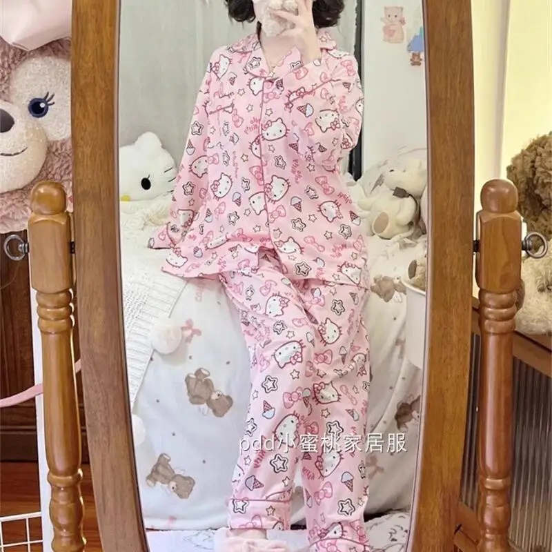Sanrio Student Long Sleeve 2Pcs Hello Kitty Cartoon Trousers Cute Pajamas Spring and Autumn Internet Celebrity Home Clothing Set - Image 5
