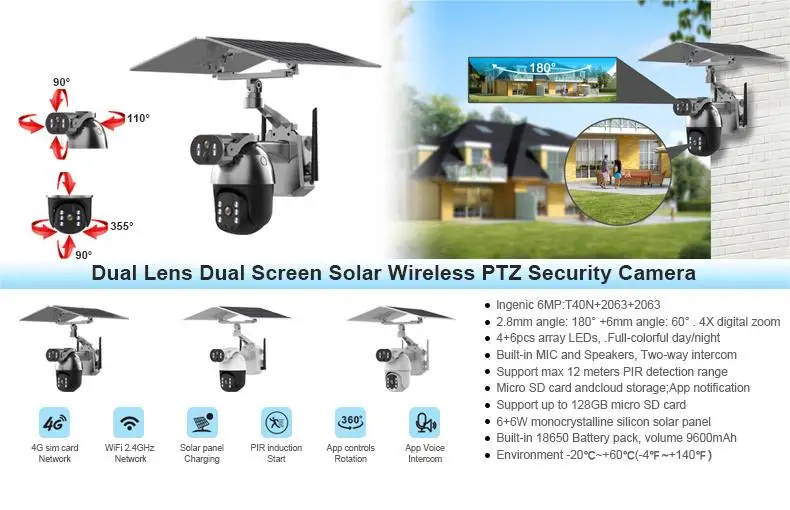 Solar Wifi 4G Ptz  Support Live Video Watching Two Way Audio Remote Control Viewing Angle By App