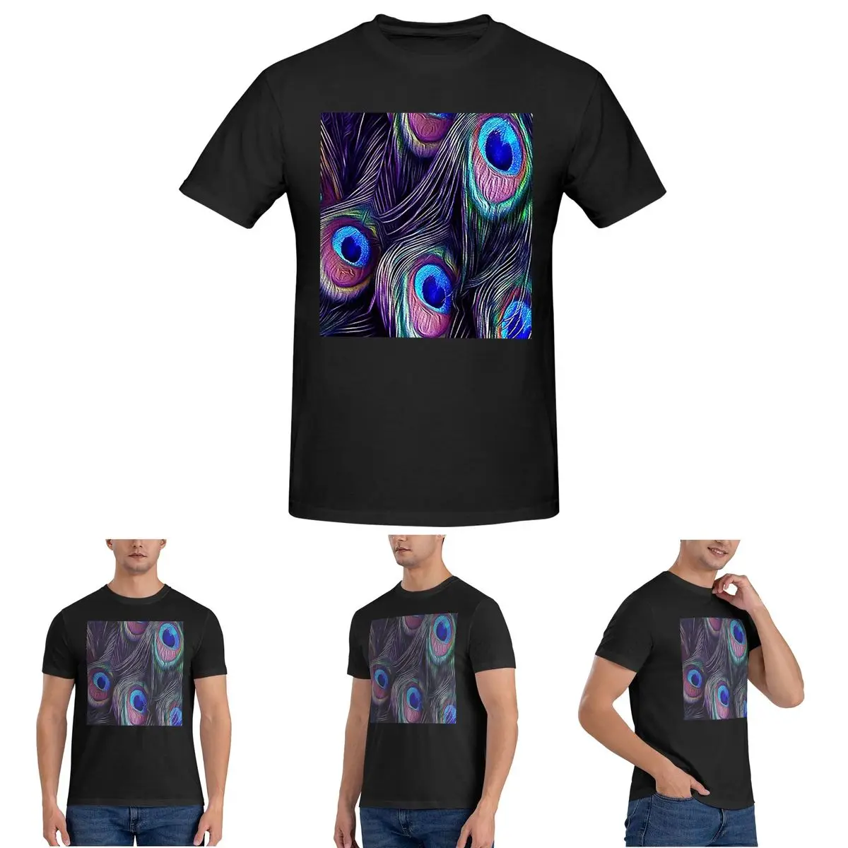 

Peacock Feathers T-Shirt for Men Cotton Oversized T Shirts Men's Short Sleeve Crew Neck Summer Clothes Tops S-6XL