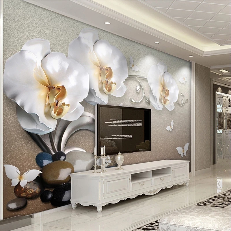 Custom Mural Wallpaper Flower Fashion 3D Relief Butterfly Orchid Living room TV background wall bedroom restaurant study Hotel