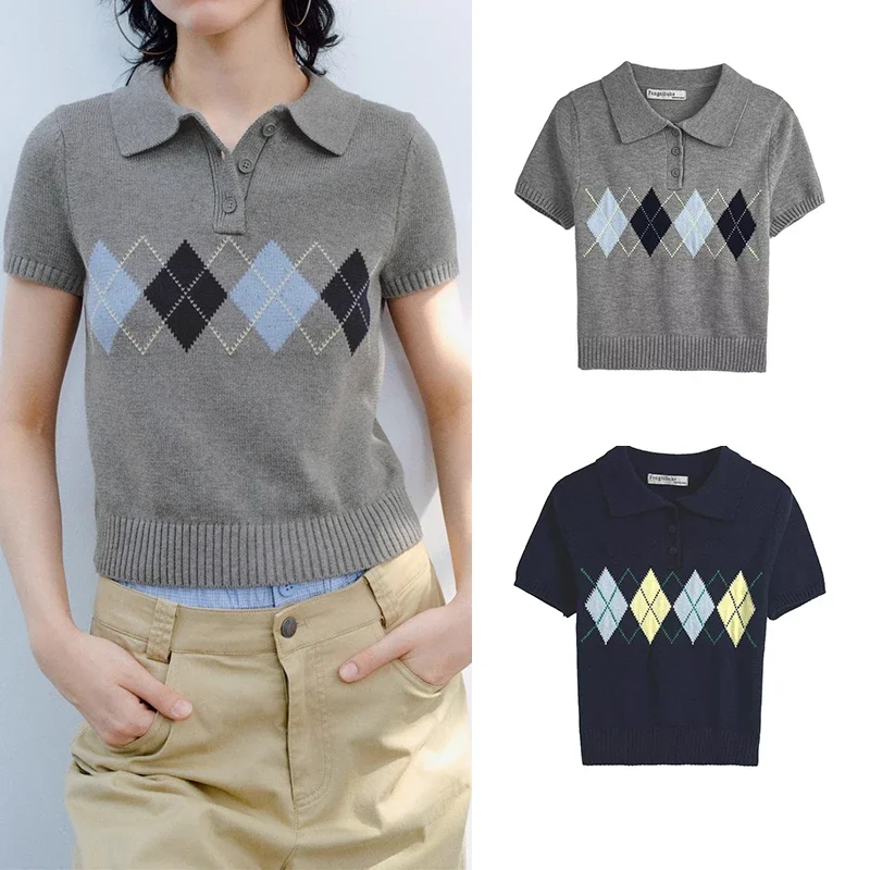 Top lavorato a maglia maglione da donna 2025 New England plaid gioventù sottile estate maglione da donna moda elegante strada viaggi vacanze top