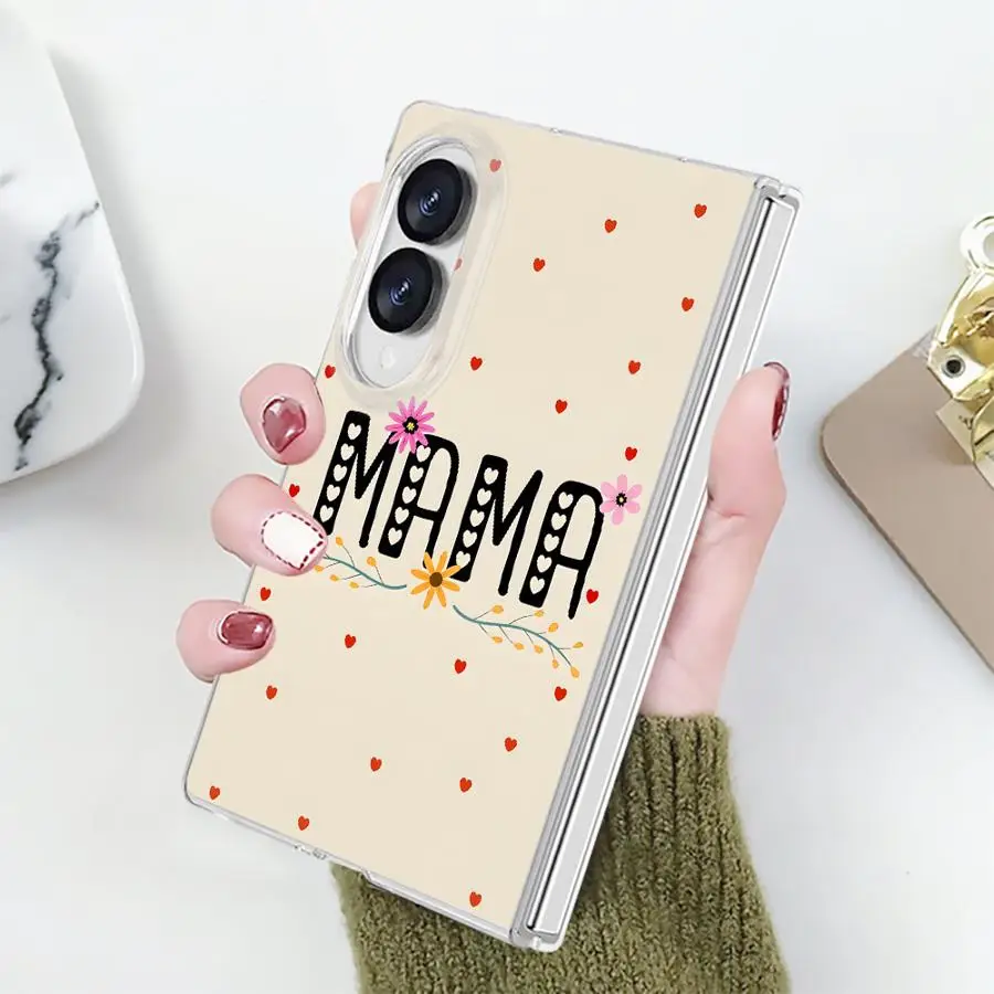 Transparent Phone Cover Case for Samsung Galaxy Z Fold 8 PC Hard Luxury ZFold8 ZFold 8 Retro Letter Mom