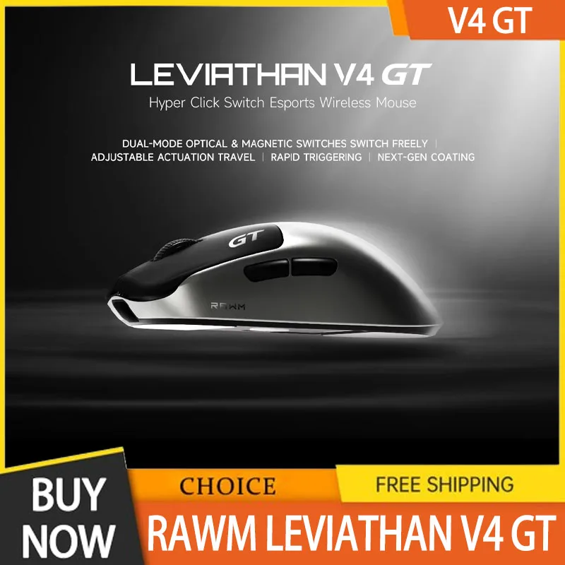 New Rawm Leviathan V4 Gt Mouse Dual Mode Optical-Magnetic Hybrid Tunable Micro-Motion Adjustable Trigger Point Gaming Mouse