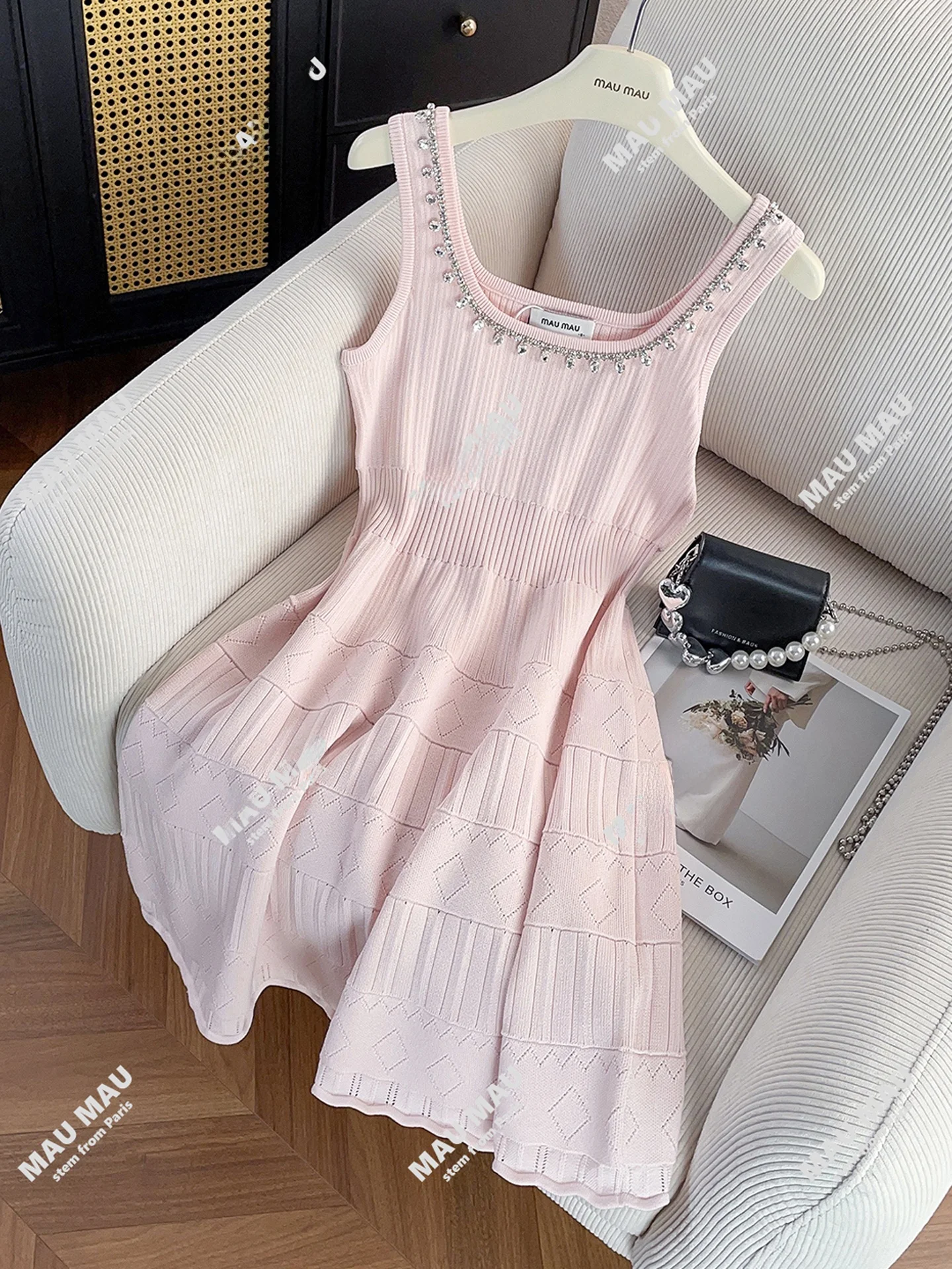 

Элитная вязаная юбка с бриллиантовой отделкой и квадратными вставками Dr Ele Commute Sle с высокой талией для молодых женщин