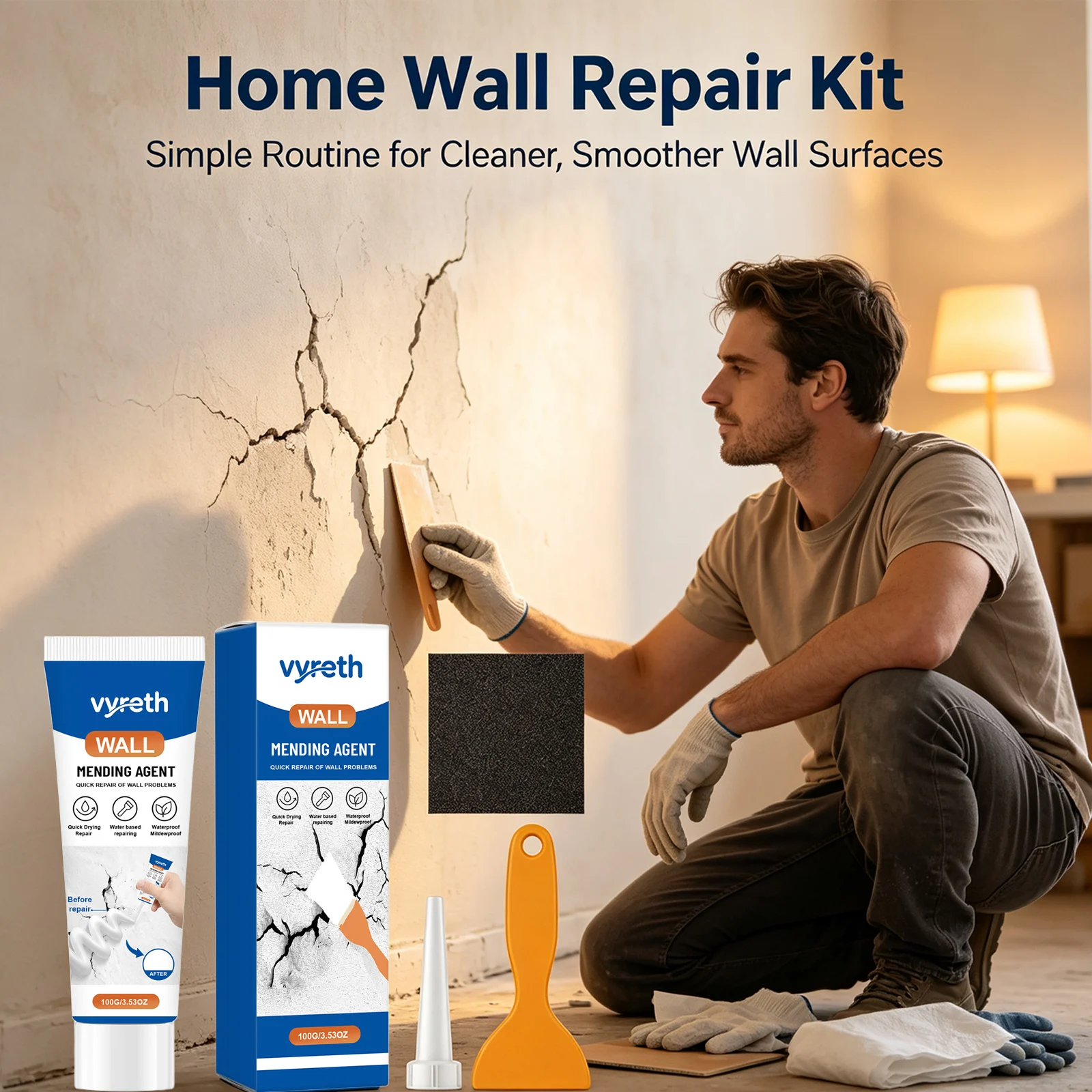 Wall Mending Agent Quick‑drying Repair Cracks Holes Peeling Surfaces Water‑based Wall Filler Household Drywall Repair Paste Kit