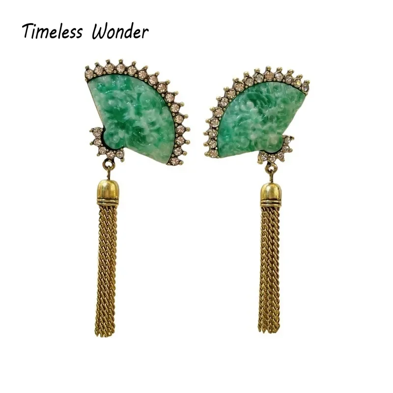 

Timeless Wonder Retro Zircon Geo Fan Tassel Stud Earrings for Women Designer Jewelry Runway Gift Brincos Cute Chinese Style 3622