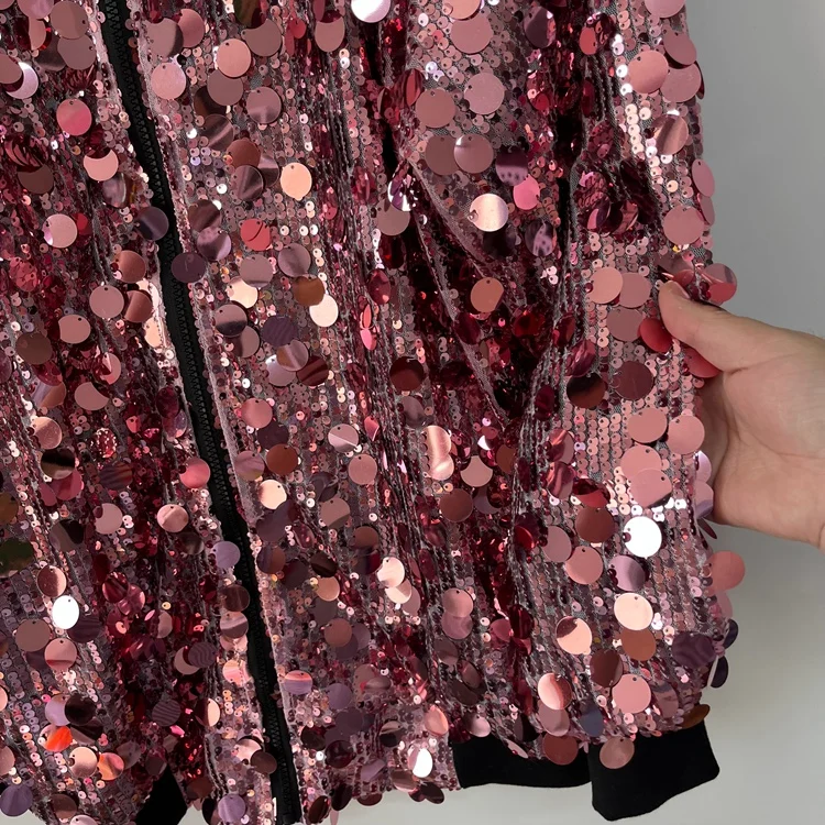 Big Round Sparkling Sequined Chic Coats High Street Men's Spring Clothing Loose Personality Zipper Jackets Male Long Sleeve Tops