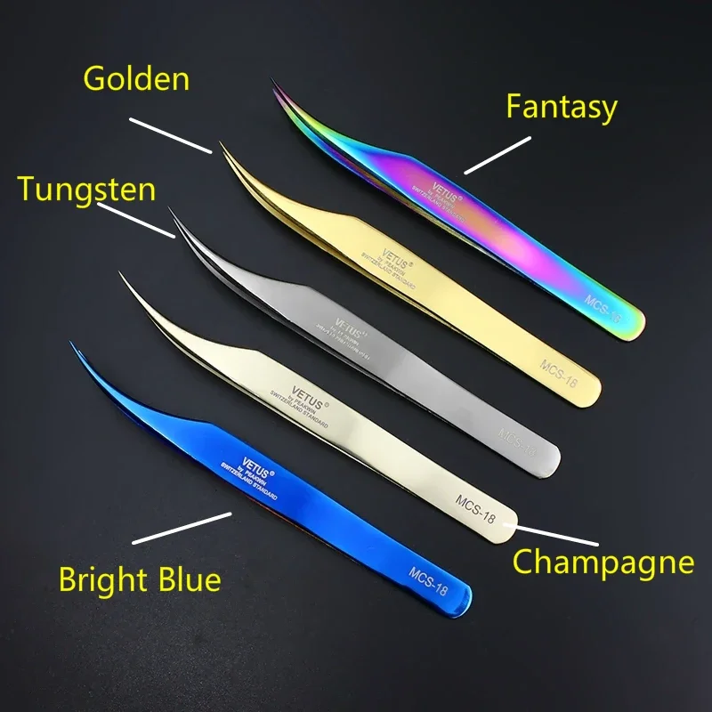 100% Original Genuine Vetus Tweezers MCS Series Premium Eyelash Extensions Beauty Makeup Tweezers Ultra Fine Tip Tweezers