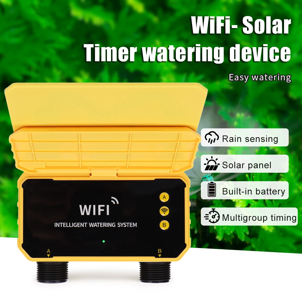 Smart WiFi Irrigation Watering Timer LCD Display Solar Irrigation Controller 1/2 Zone Automatic Watering System for Garden Lawn