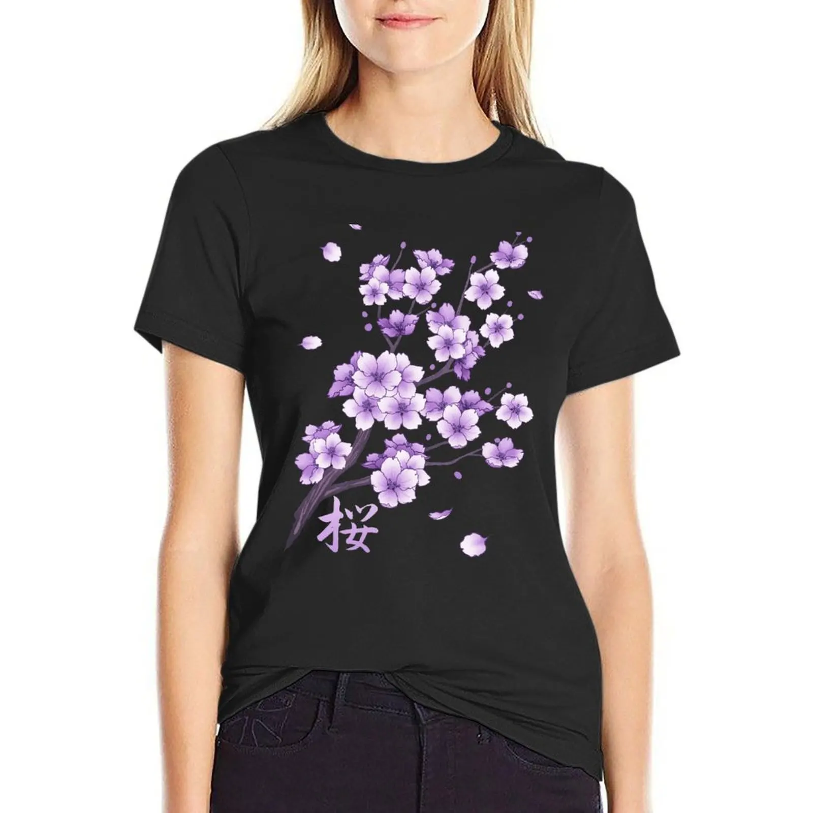 

Falling Purple Sakura Cherry Blossom T-Shirt summer top blacks animal print shirt for girls tshirts for Women