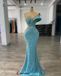 Baby Blue Beaded Evening Dresses Mermaid Elegant Sweetheart Celebrity Dresses With Crystals Robes De Soirée Prom Party Dresses