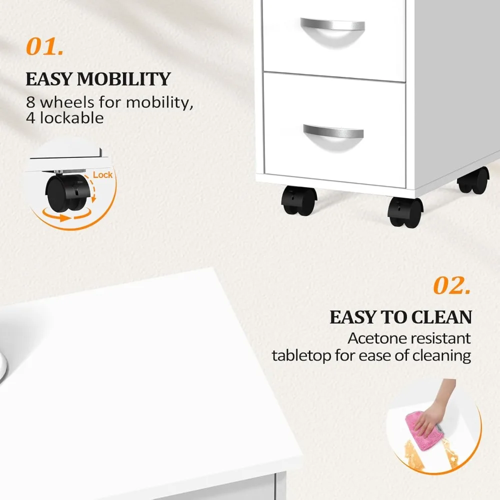 طاولة مانيكير، مكتب أظافر مع خزانة، أدراج، مسند للعجلات والذراع، محطة عمل فني خشبية لصالونات السبا والمنزل