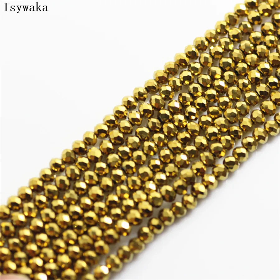 Isywaka Shining Golden Color 170pcs 2mm Rondelle Austria faceted Crystal Glass Beads Loose Spacer Round Bead for Jewelry Making