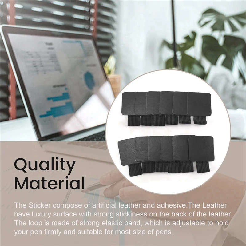 

24 Pcs Black Self-Adhesive Pen Holder With Elastic Band Loop Artificial Leather Pencil Stylus Loop Holder
