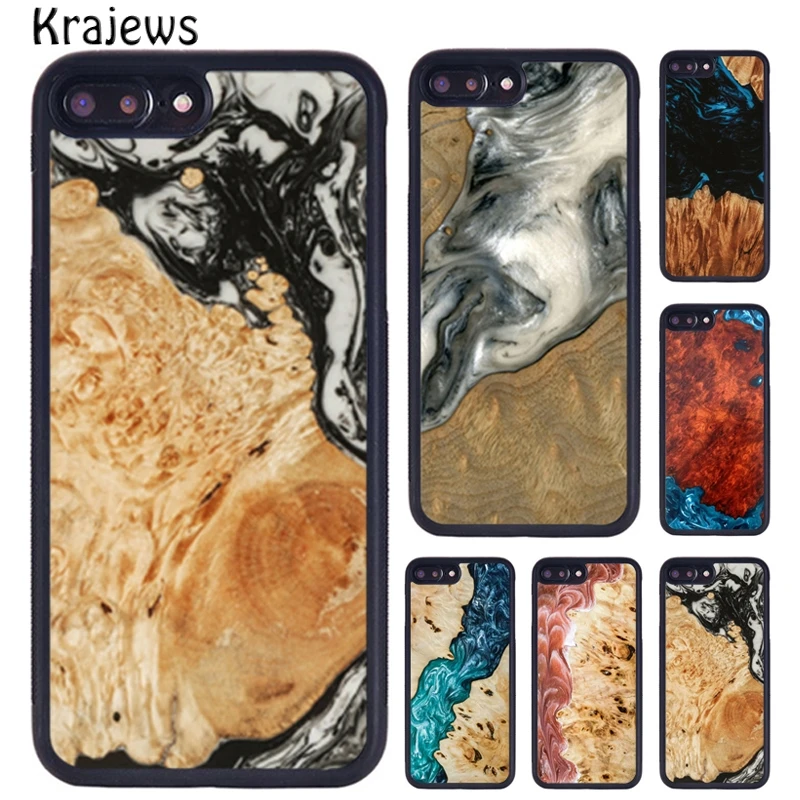 Krajews Luxury Wood Resin Protective Phone Case For iPhone 16 15 14 XR XS 11 12 mini 13 Pro MAX Plus cover coque