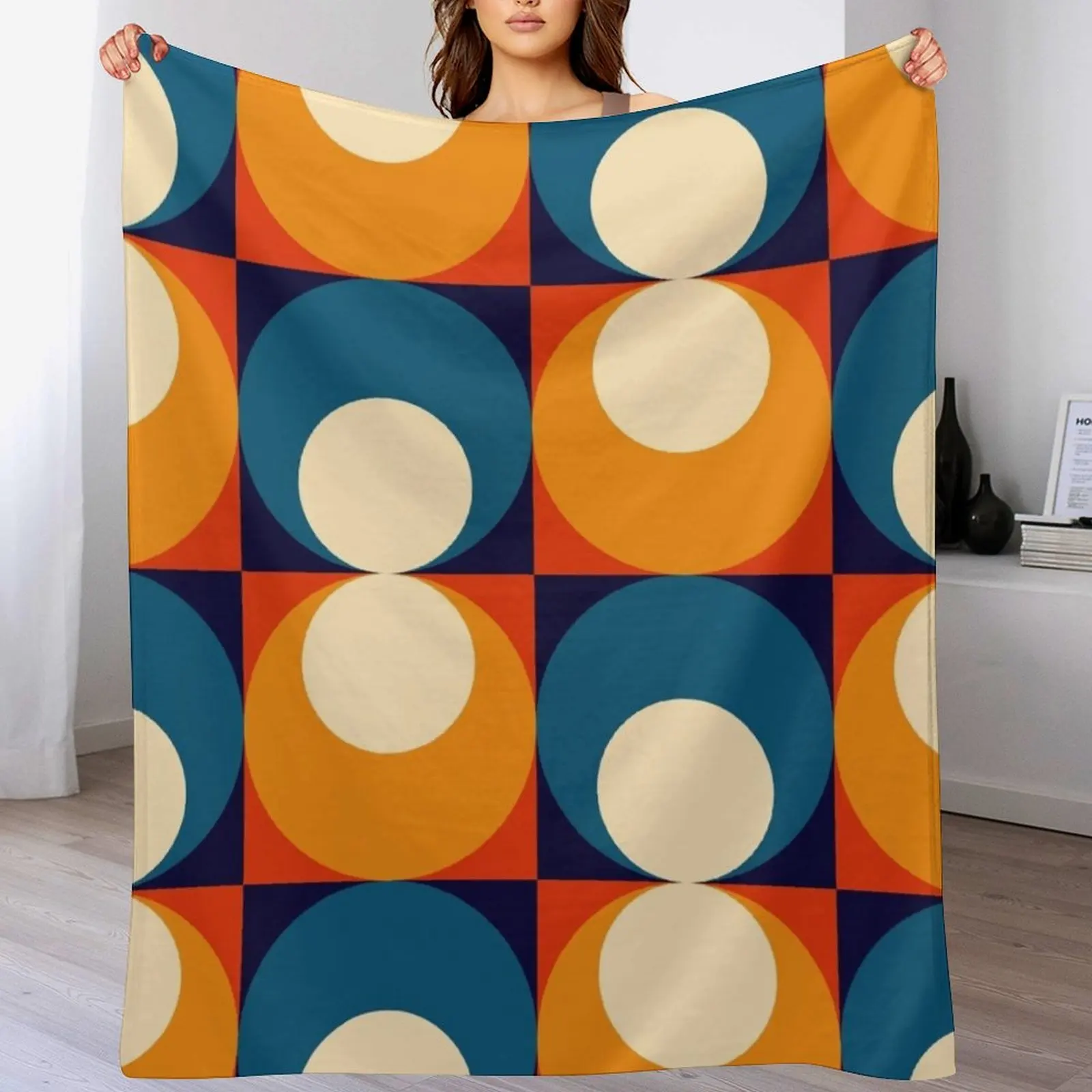 mid century seventies geometrical pattern Throw Blanket Decorative Soft Throw Blanket for Couch Sofa