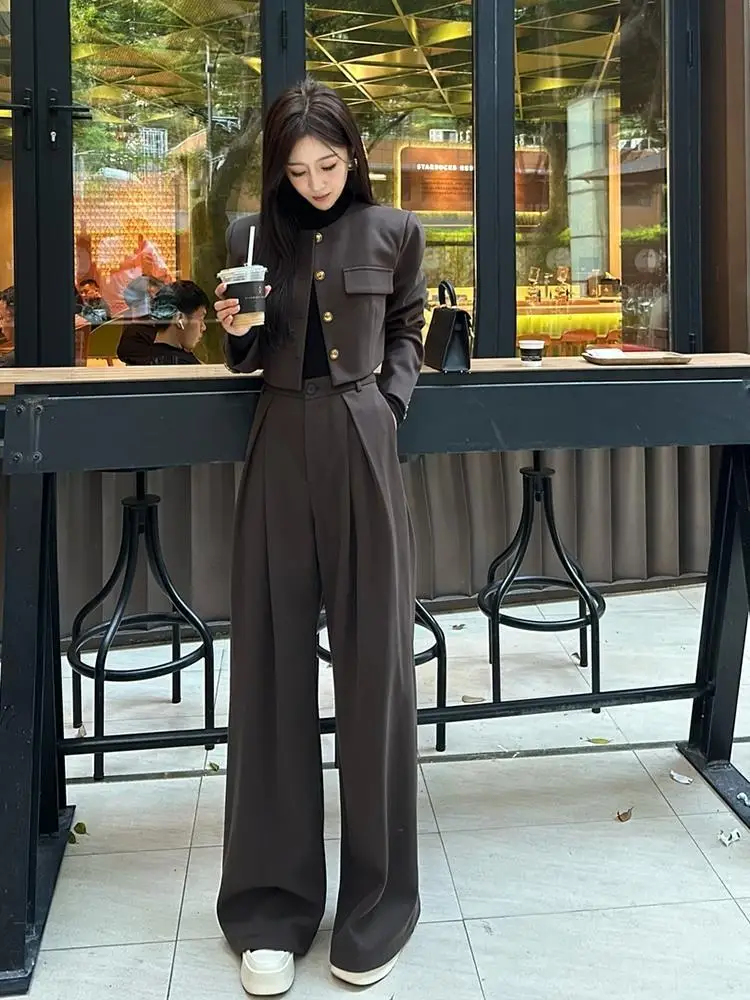 Fashion Women's Set Autumn/Winter Single breasted Slim Fit Short Coat High Waist Wide Leg Pants Two piece Fashion Set