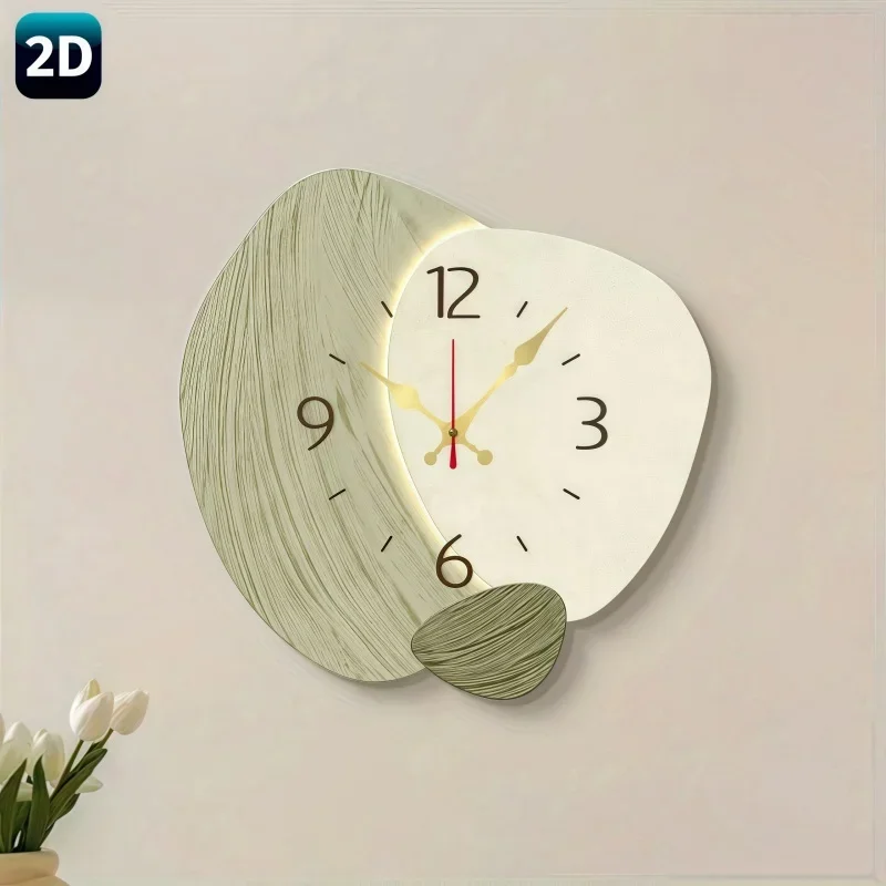 2D Flat, Wooden Silent Wall Clock - Modern Light Green Geometric Design, Ideal For Living Room, Bedroom, Kitchen & Home Decor view 5