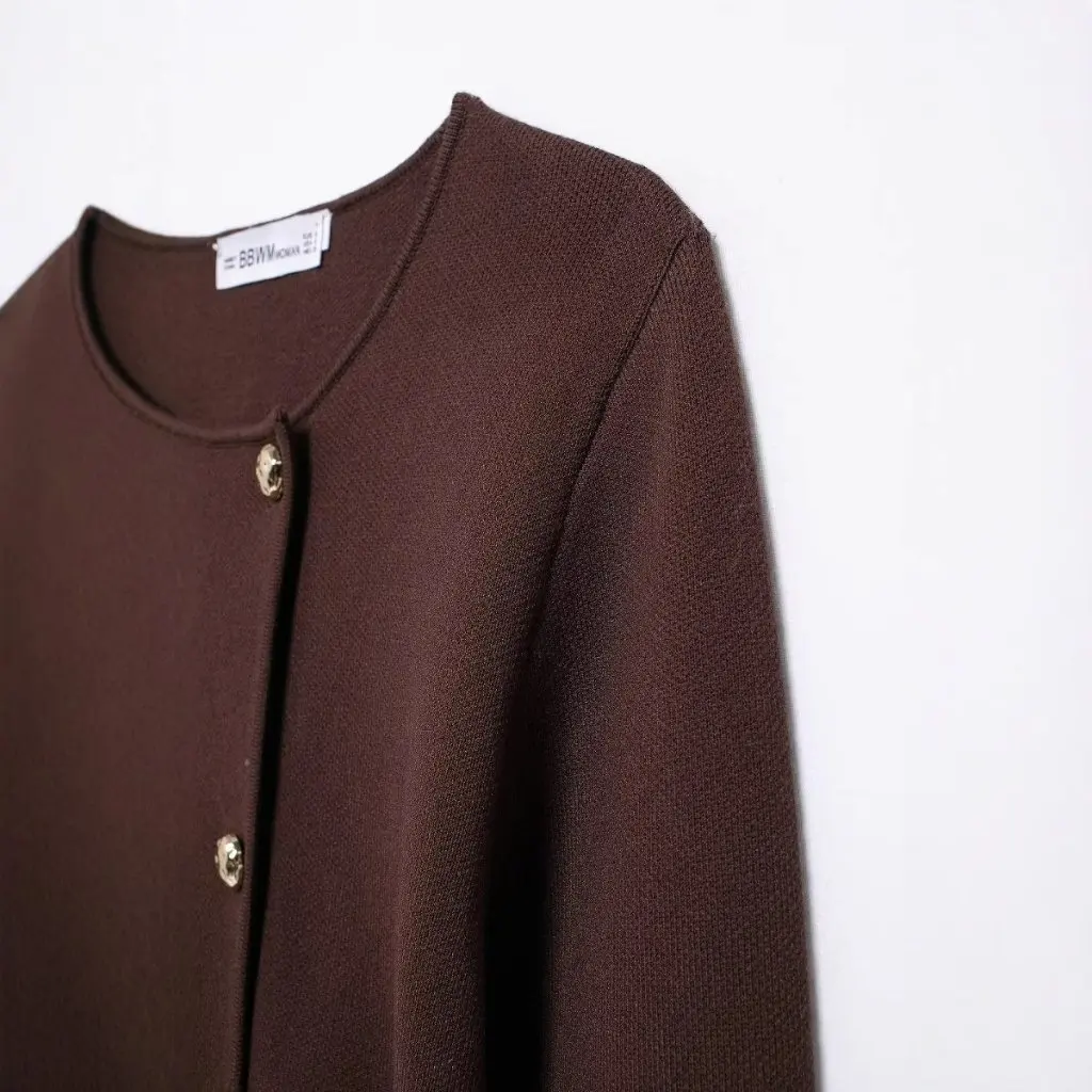 

Winter Women's Crewneck Knitted Jacket Double Breasted Long Sleeve Buckle Design European American Fashion Outerwear