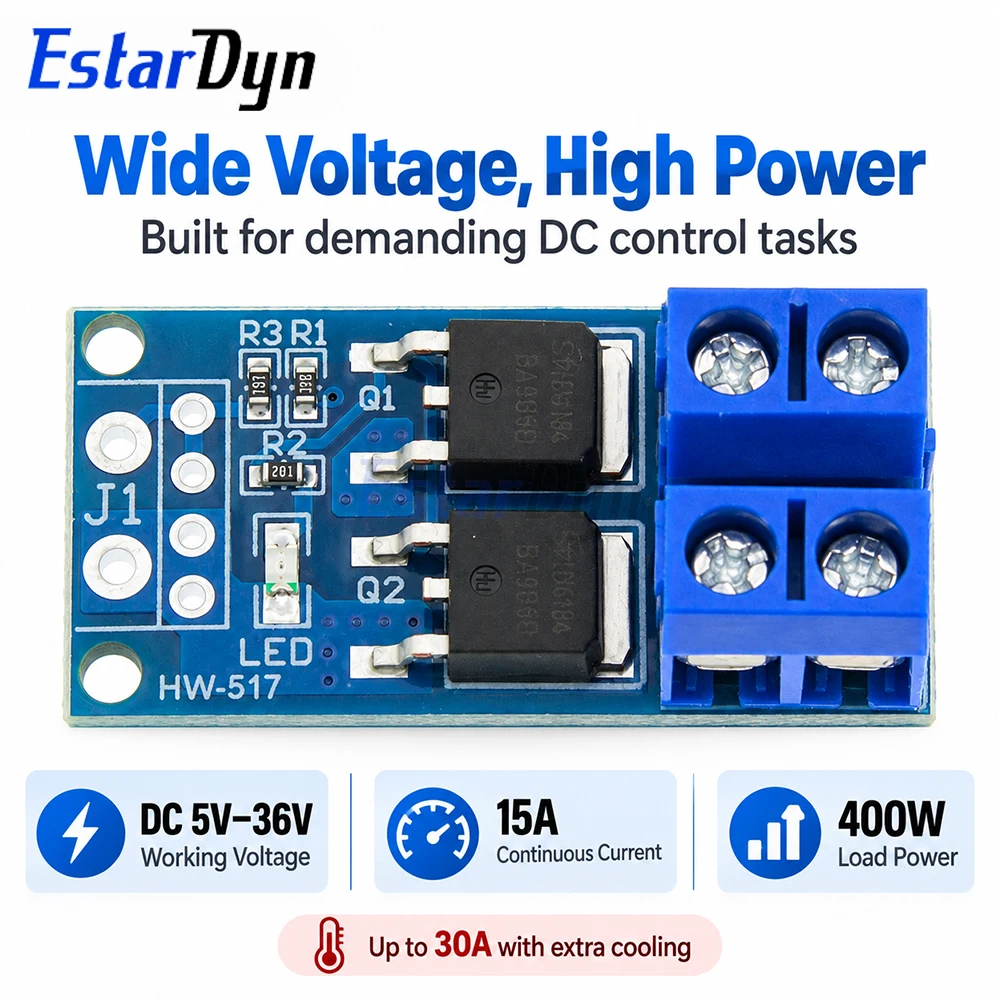 Estardyn 15A 400W MOSFET Trigger Switch Module DC 5V-36V PWM Motor Speed Controller for DIY LED Dimmer PLC MCU