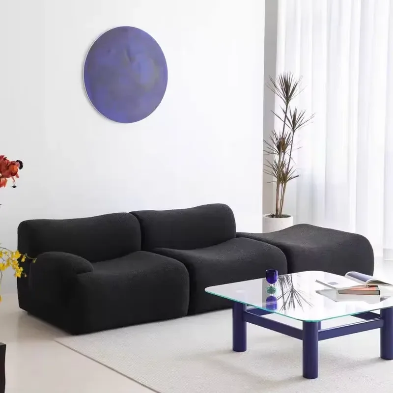 Retro Style Modular Fabric Sofa Set Special-Shaped Corner Free Combination Lamb Fleece Compression Living Room Floor